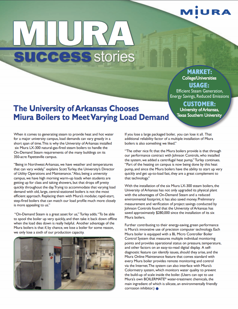 University of Arkansas Saves Hundreds of Thousands on Energy Bills with Miura Boilers