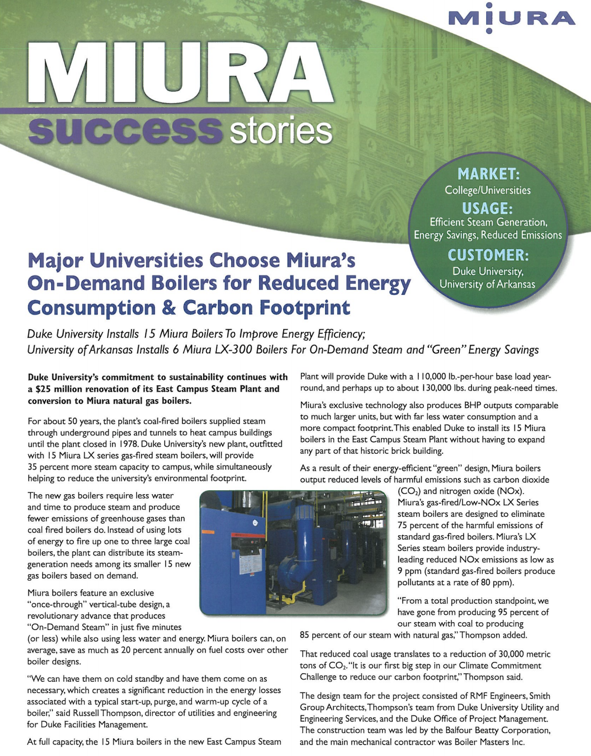 Duke University Reduces Carbon Footprint and Saves Energy with Miura Boilers