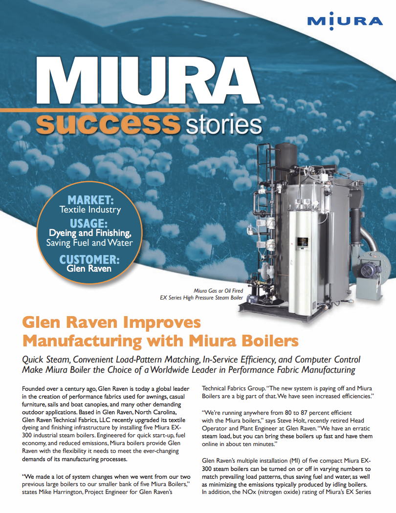Glen Raven Sees Efficiency Rates Above 80 Percent with Miura Boilers