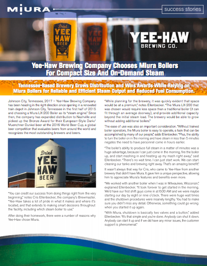 Yee-Haw Brewing Expands Distribution & Wins Awards with Miura Boilers