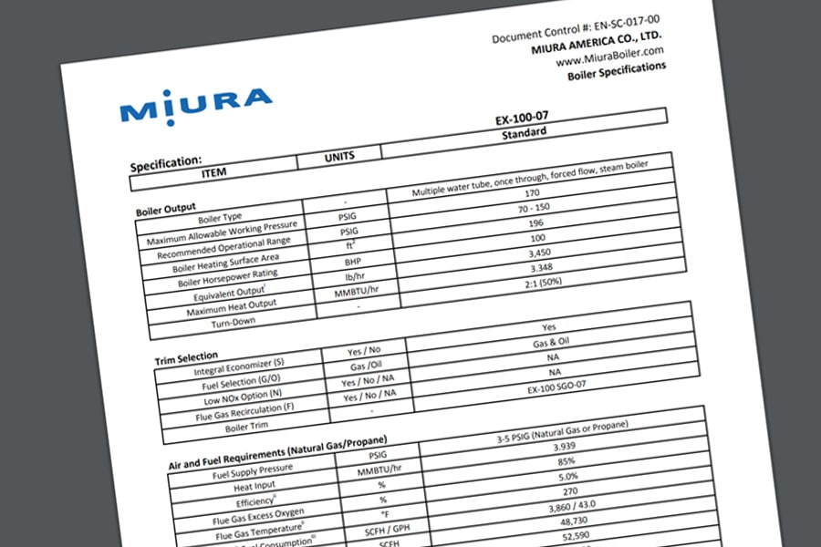Steam Boiler Specifications Miura America